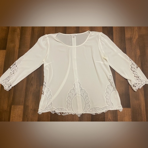 Charming Charlie Cream Embellished 3/4 Sleeve Blouse - Picture 1 of 5